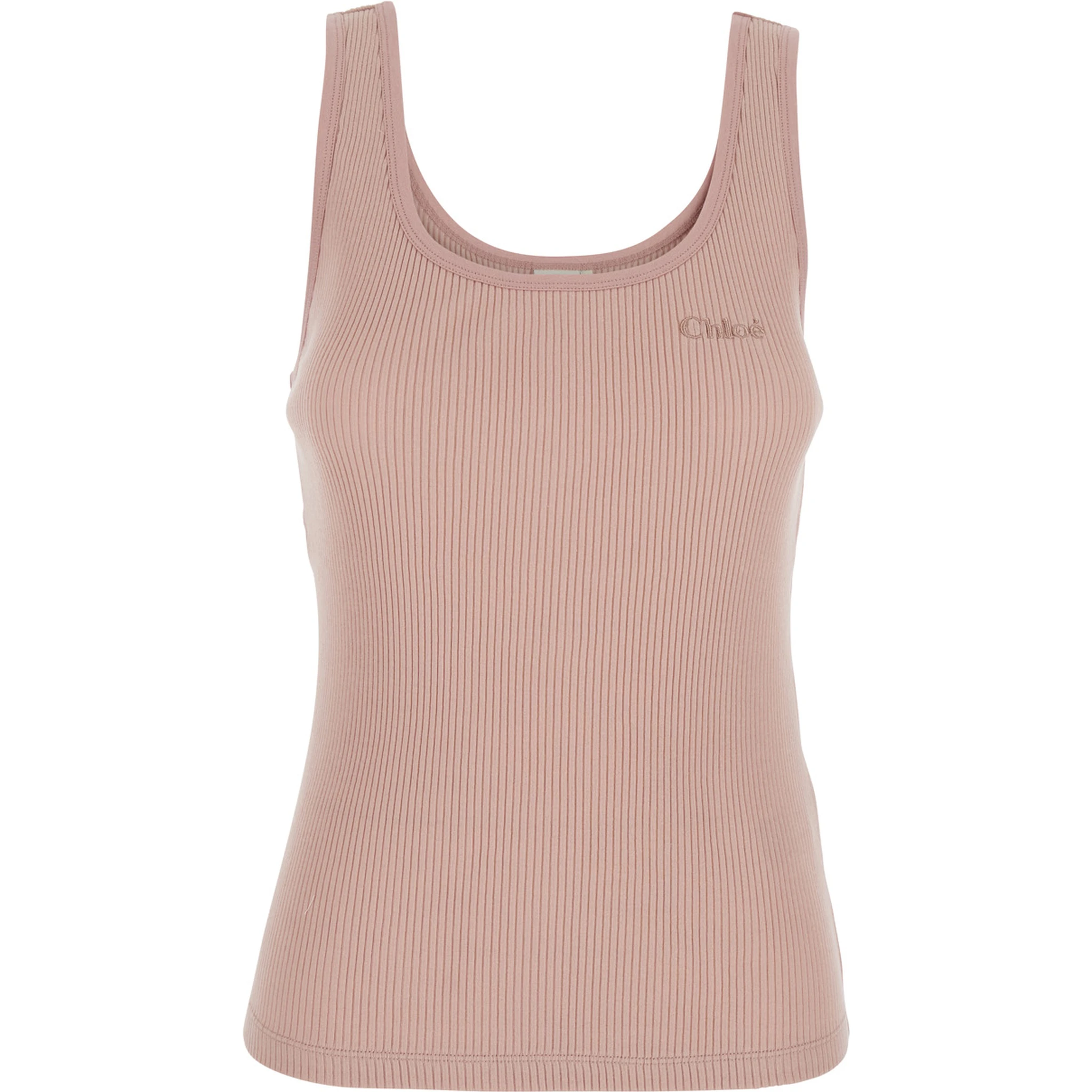 Pink Sleeveless Top with Logo Embroidery on the Front in Cotton Woman