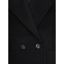 Black Coat with Classic Lapels and Button Closure in Wool Girl