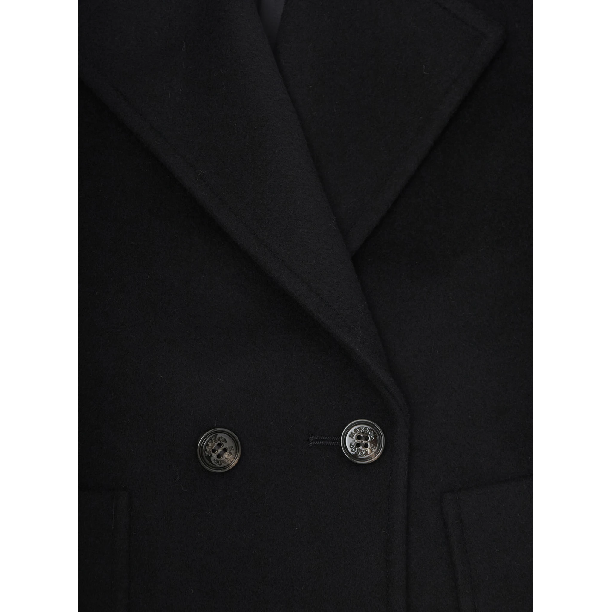Black Coat with Classic Lapels and Button Closure in Wool Girl