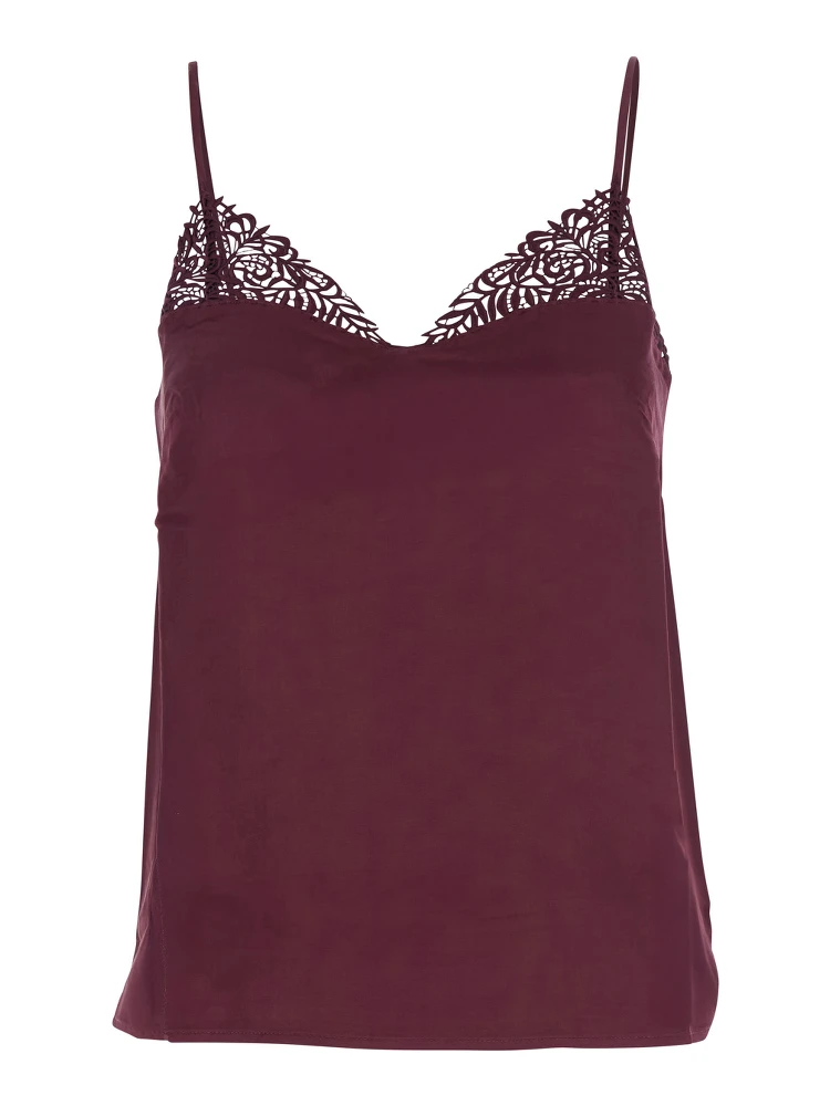 Bordeaux Top with Thin Strap and Logo Plaque on the Back in Fabric Woman