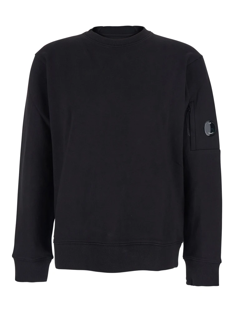 Black Crew Neck Sweater with Logo Patch Applied on the Sleeve in Cotton Man