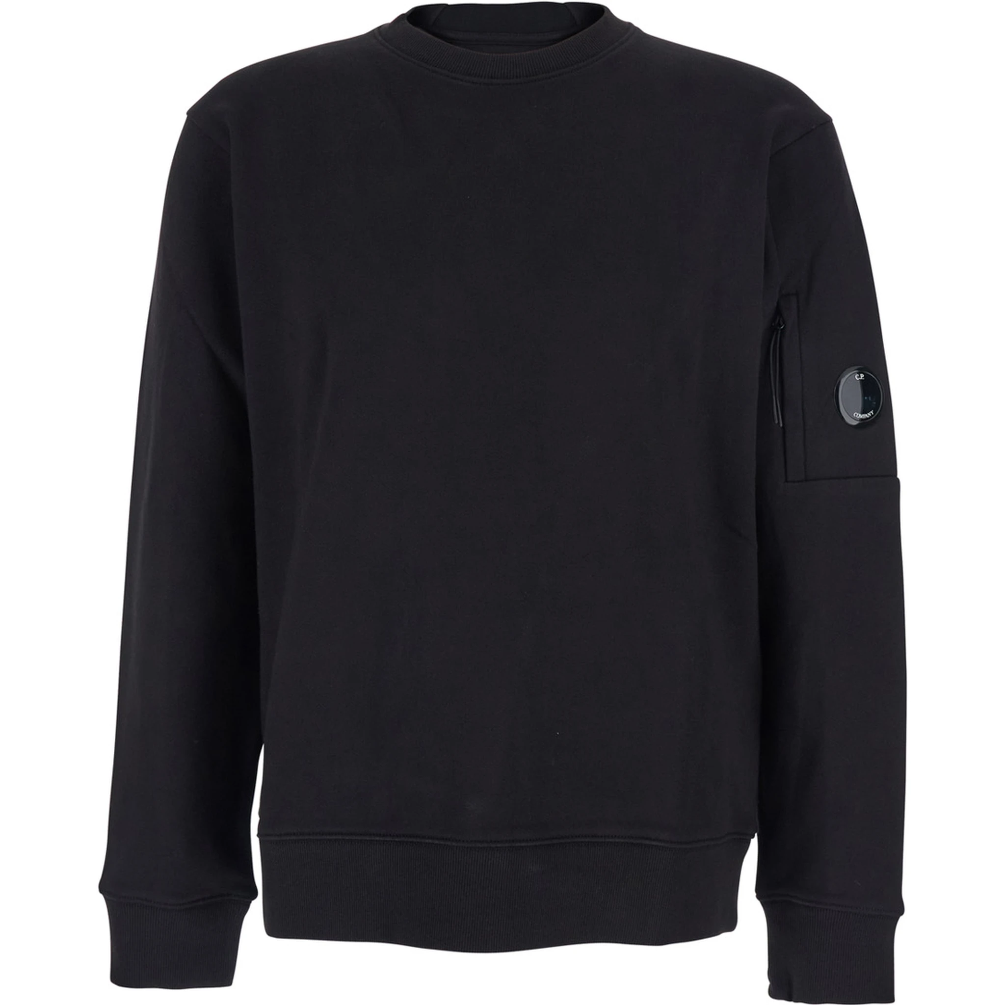 Black Crew Neck Sweater with Logo Patch Applied on the Sleeve in Cotton Man