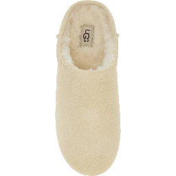 Elea Beige Mules with Logo Lettering on the Side and Shearling Lining in Suede Woman