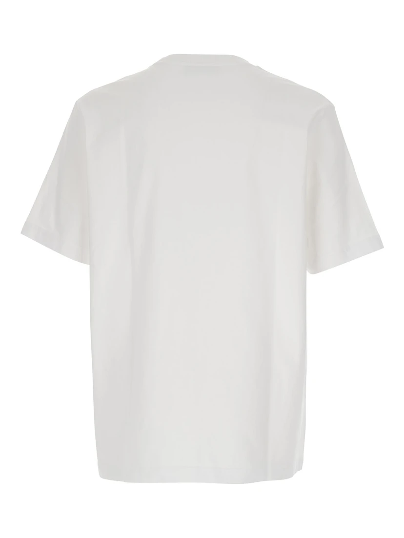 White T-Shirt with Fox Head Patch in Cotton Man