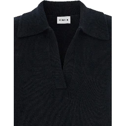 Black Sweater with Polo Shirt Style Collar and Dropped Shoulder in Wool and Cashmere Woman