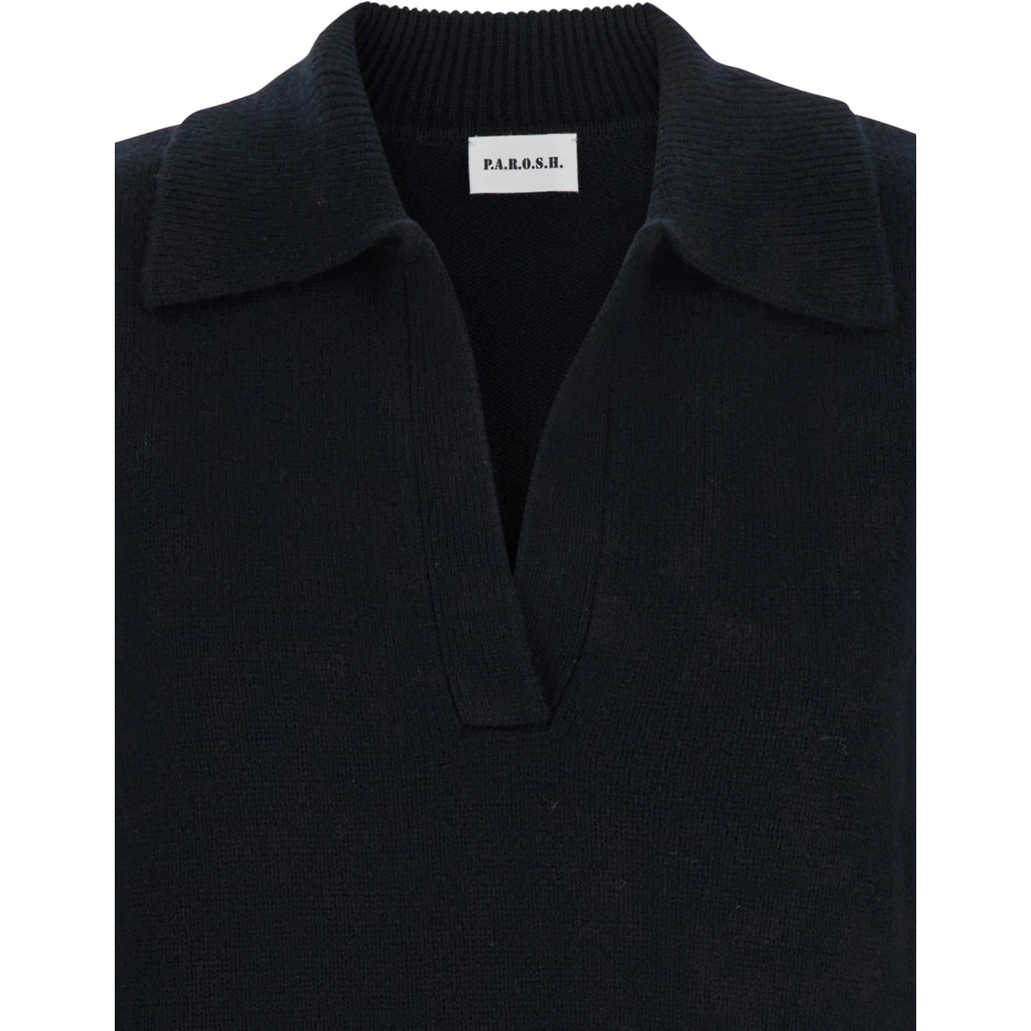 Black Sweater with Polo Shirt Style Collar and Dropped Shoulder in Wool and Cashmere Woman