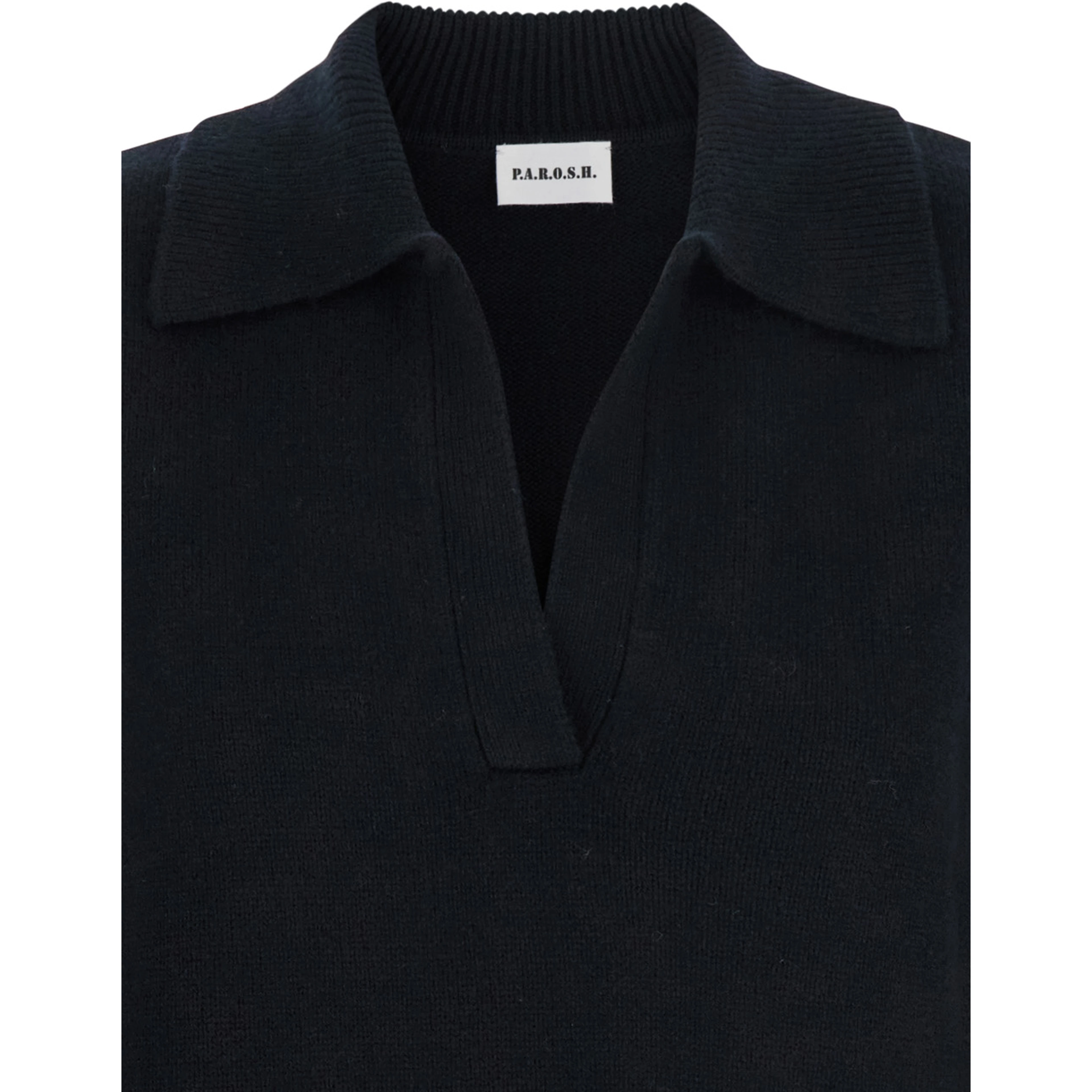 Black Sweater with Polo Shirt Style Collar and Dropped Shoulder in Wool and Cashmere Woman