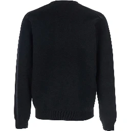 Black Crew Neck Sweater with Fox Patch on the Front in Wool Man