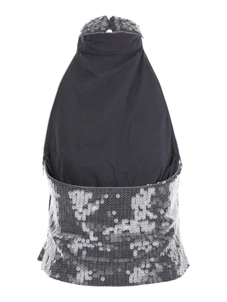 Grey Sleeveless Top with All-Over Sequins in Tech Fabric Woman alternative