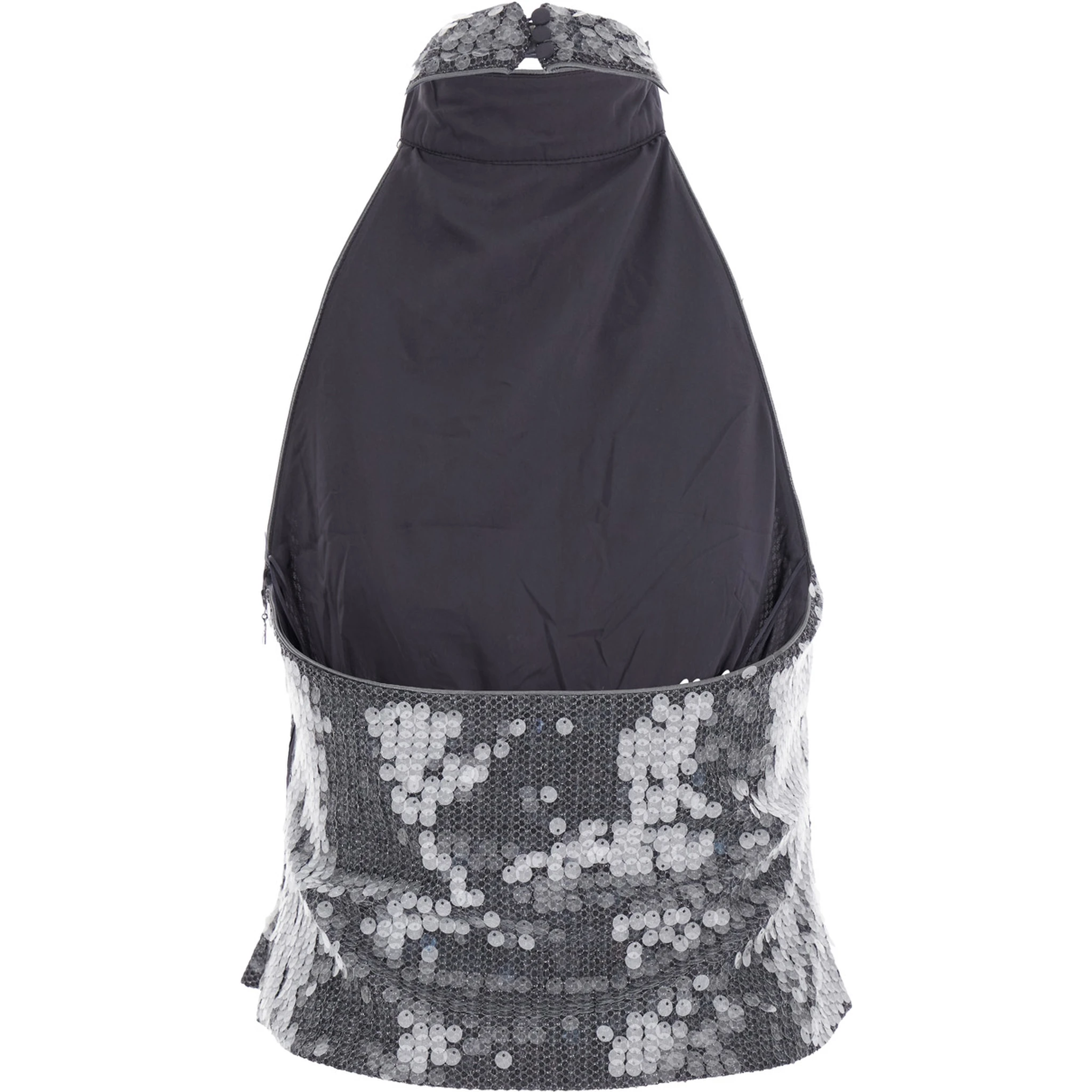 Grey Sleeveless Top with All-Over Sequins in Tech Fabric Woman