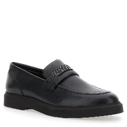 Black Loafers with Monil Detail on the Front in Smooth Leather Woman