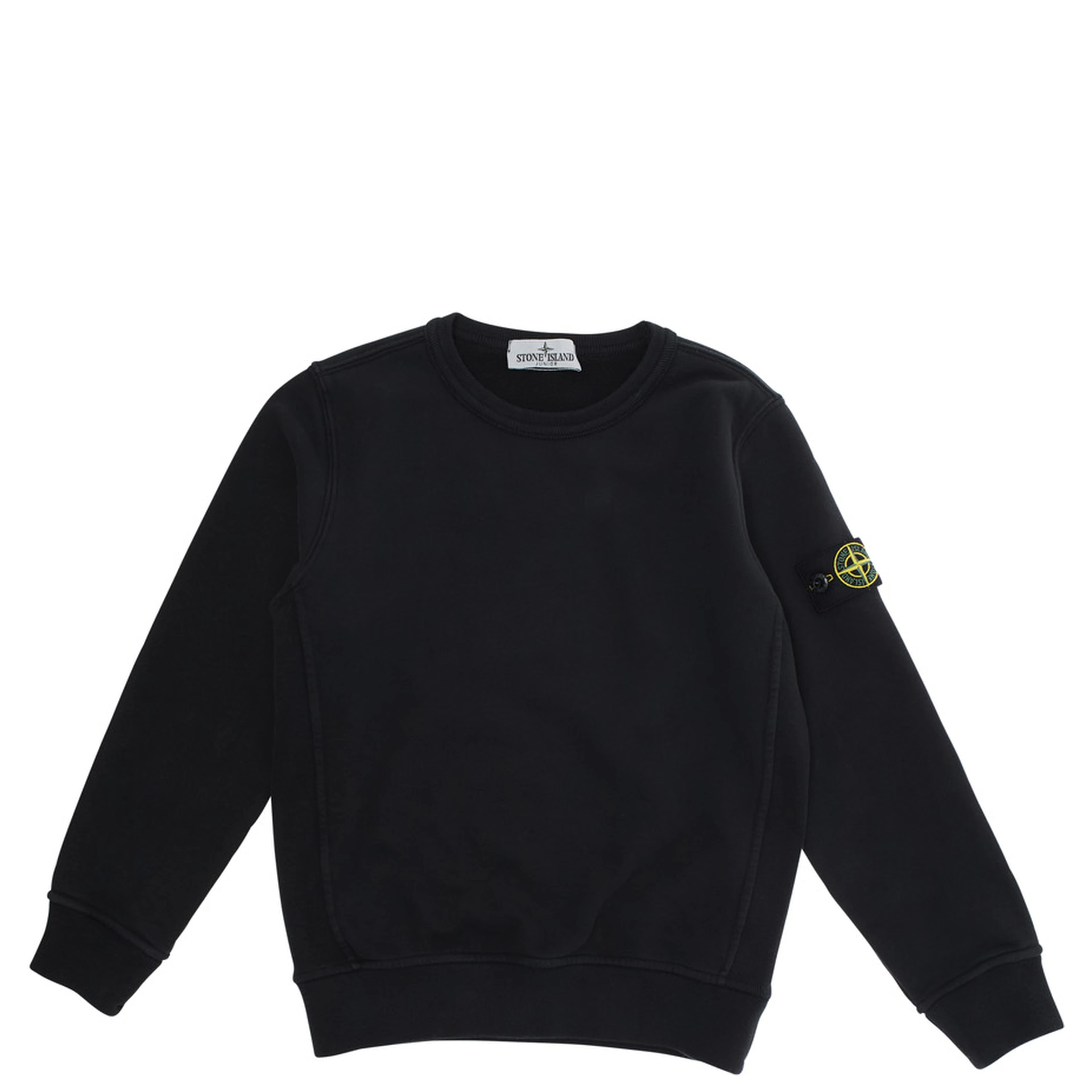Black Crewneck Sweatshirt with Logo Patch on the Sleeve in Cotton Boy