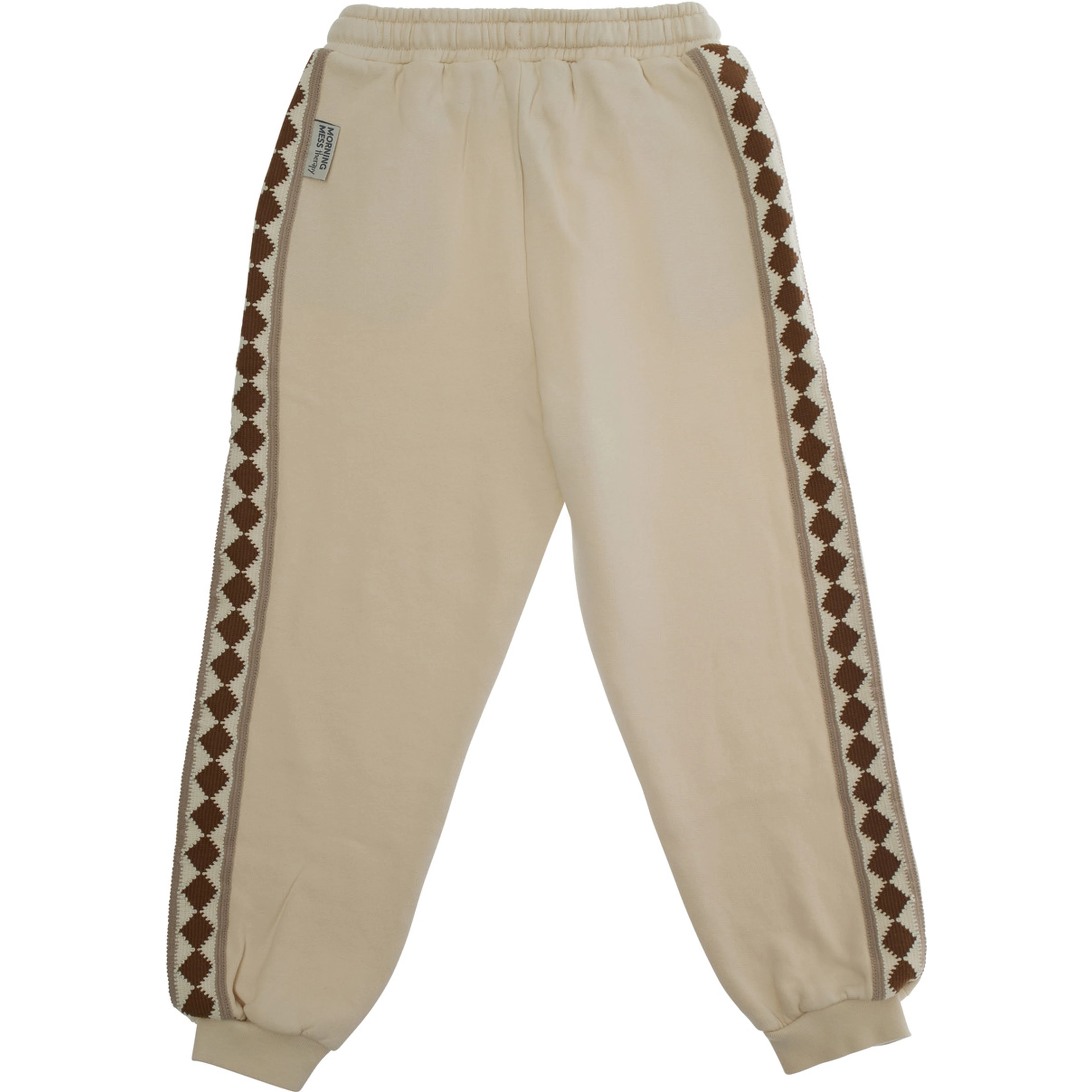 Gio White Pants with Elastic Drawstring Waist and Embroidery on the Side in Cotton Girl