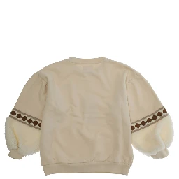 White Mati Crewneck Sweatshirt with Embroidery on the Sleeve and Logo Lettering on the Front in Cotton Girl