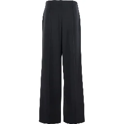 Black Pants with Front Pences and Wide Leg in Wool Woman