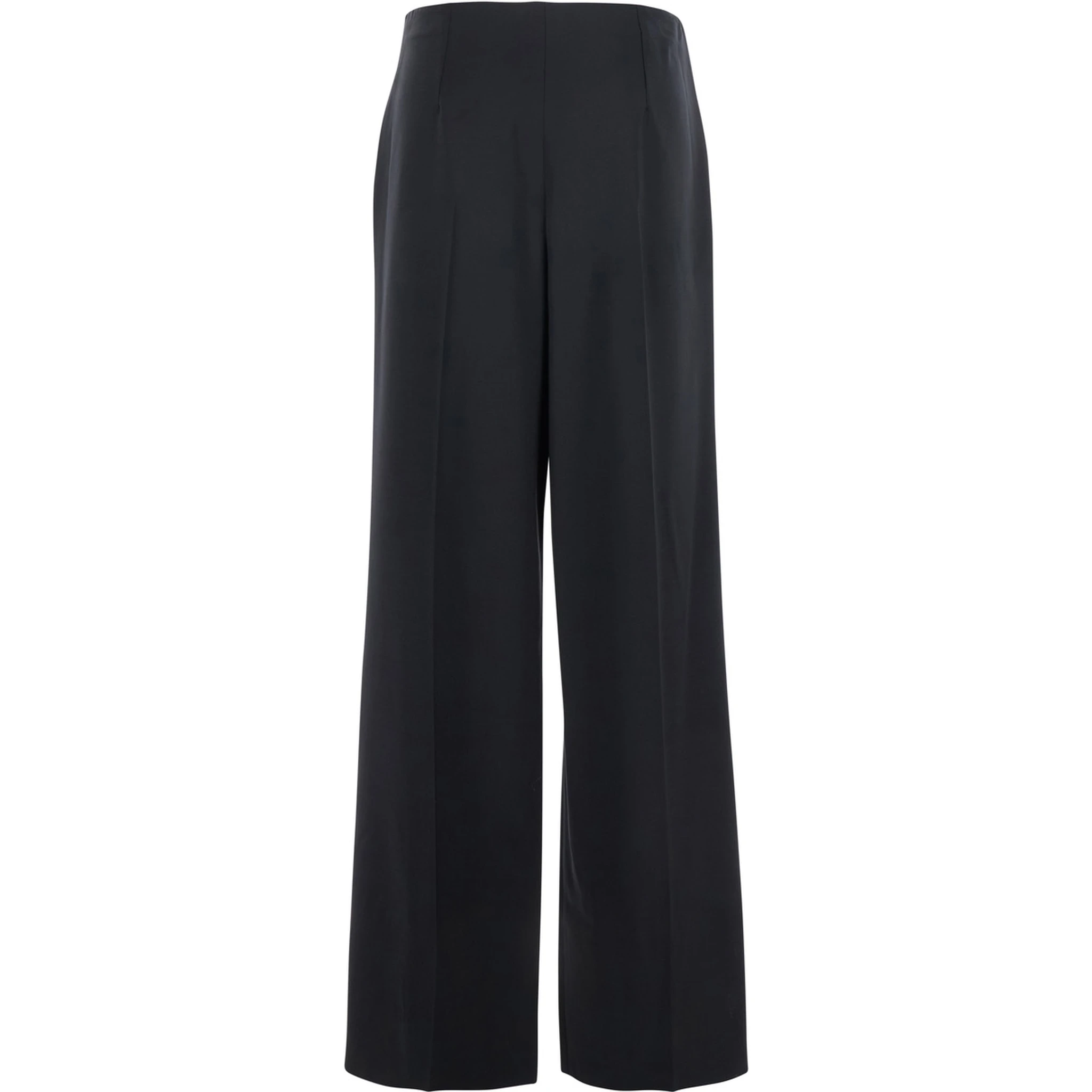 Black Pants with Front Pences and Wide Leg in Wool Woman
