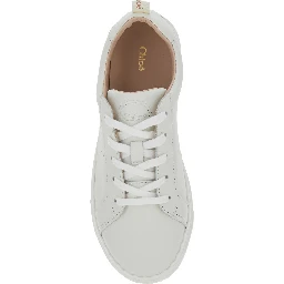 White Low Top Sneakers with Embossed Logo Lettering on the Tongue and Pull-Tab with Logo Lettering on the Heel in Leather Girl