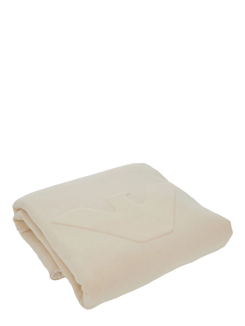 Beige Blanket with Logo Embroidery on the Front in Cotton Home