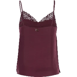 Bordeaux Top with Thin Strap and Logo Plaque on the Back in Fabric Woman