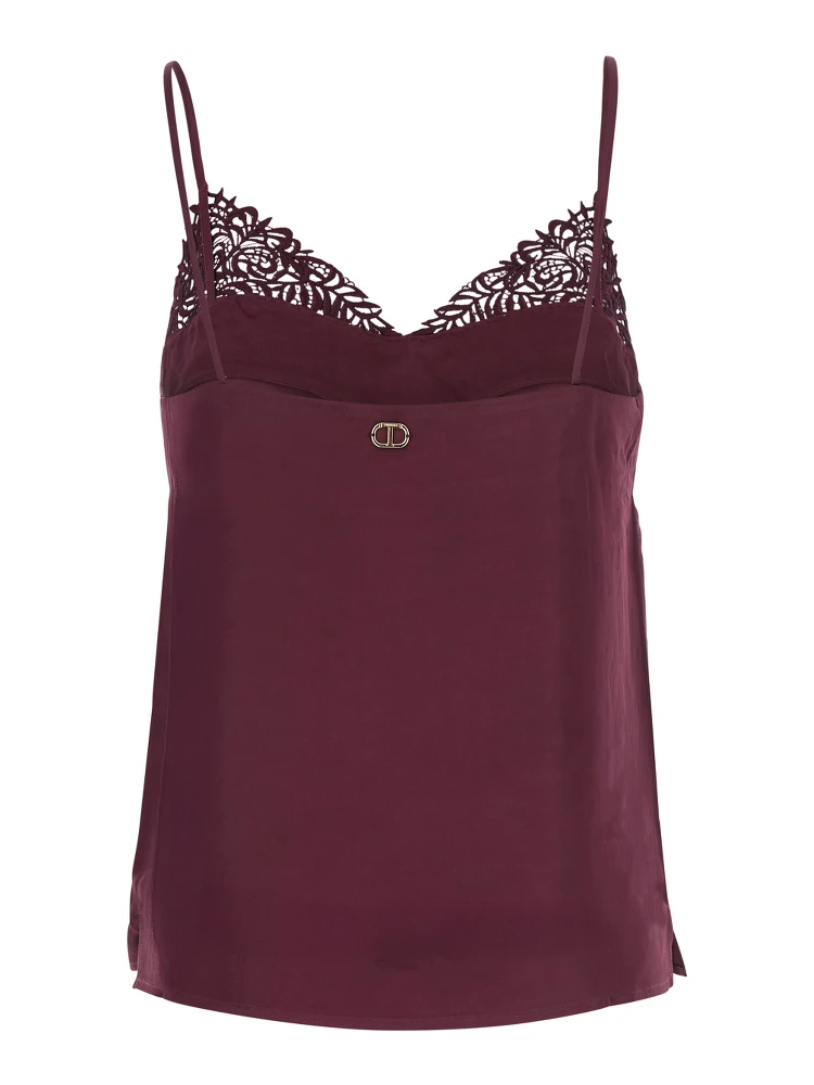 Bordeaux Top with Thin Strap and Logo Plaque on the Back in Fabric Woman alternative