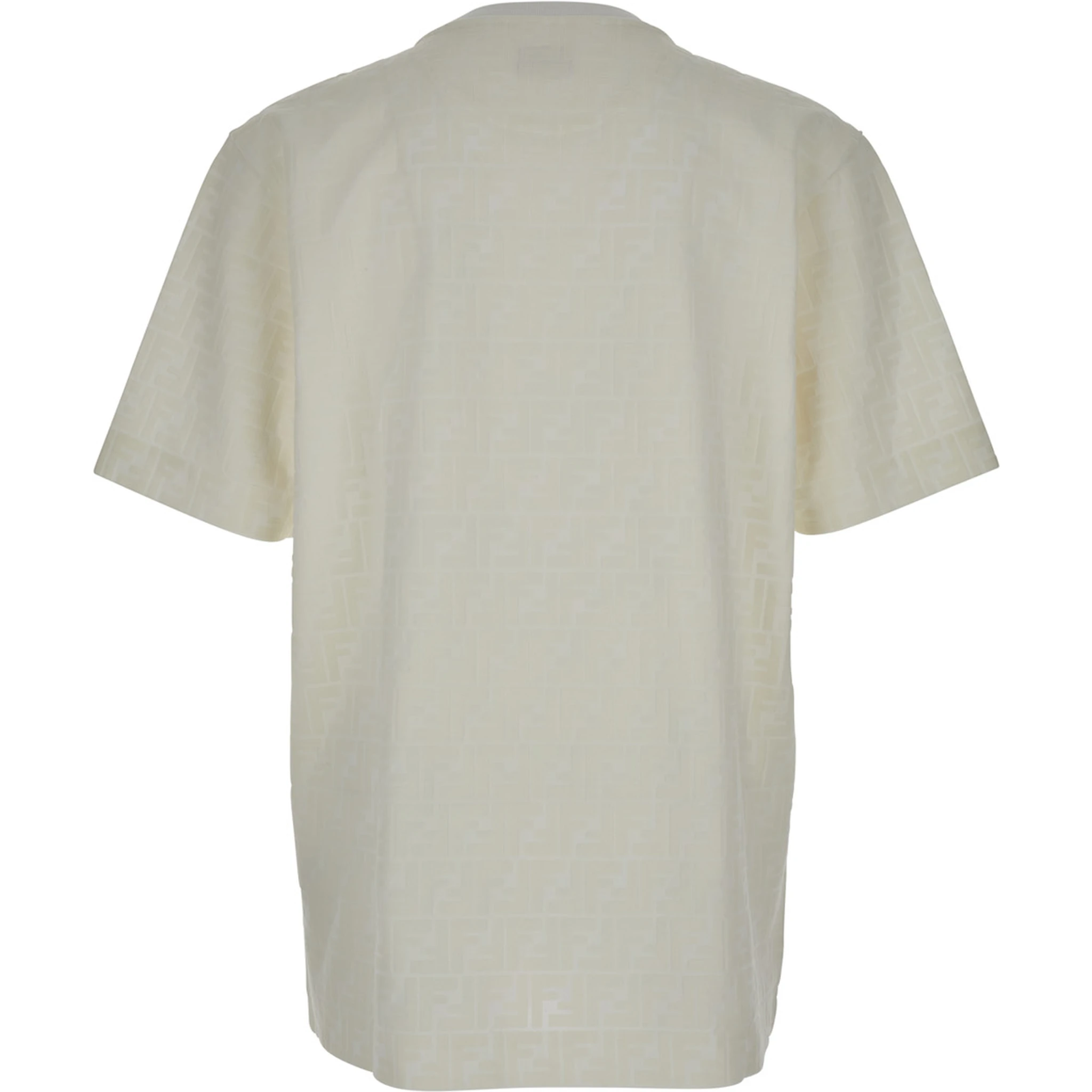 White Crewneck T-Shirt with Tone-on-Tone All-Over FF Motif in Cotton Man
