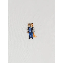 White T-Shirt with Fox Head Patch in Cotton Man