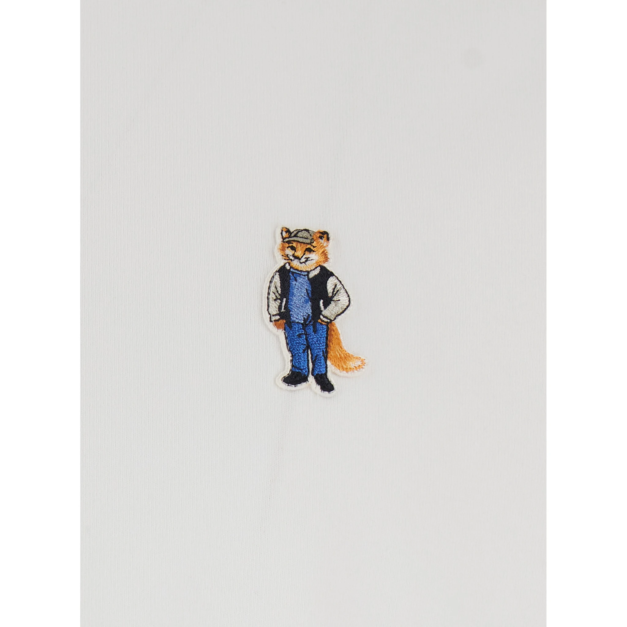 White T-Shirt with Fox Head Patch in Cotton Man