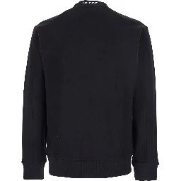 Black Crew Neck Sweater with Logo Patch Applied on the Sleeve in Cotton Man