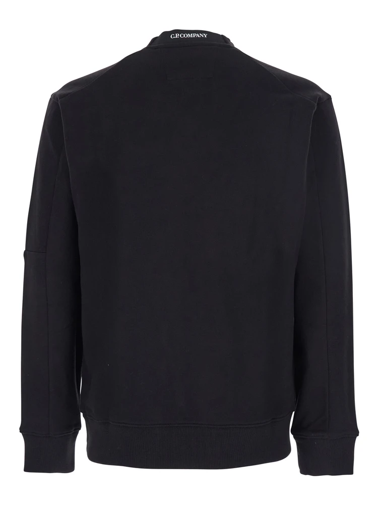 Black Crew Neck Sweater with Logo Patch Applied on the Sleeve in Cotton Man alternative
