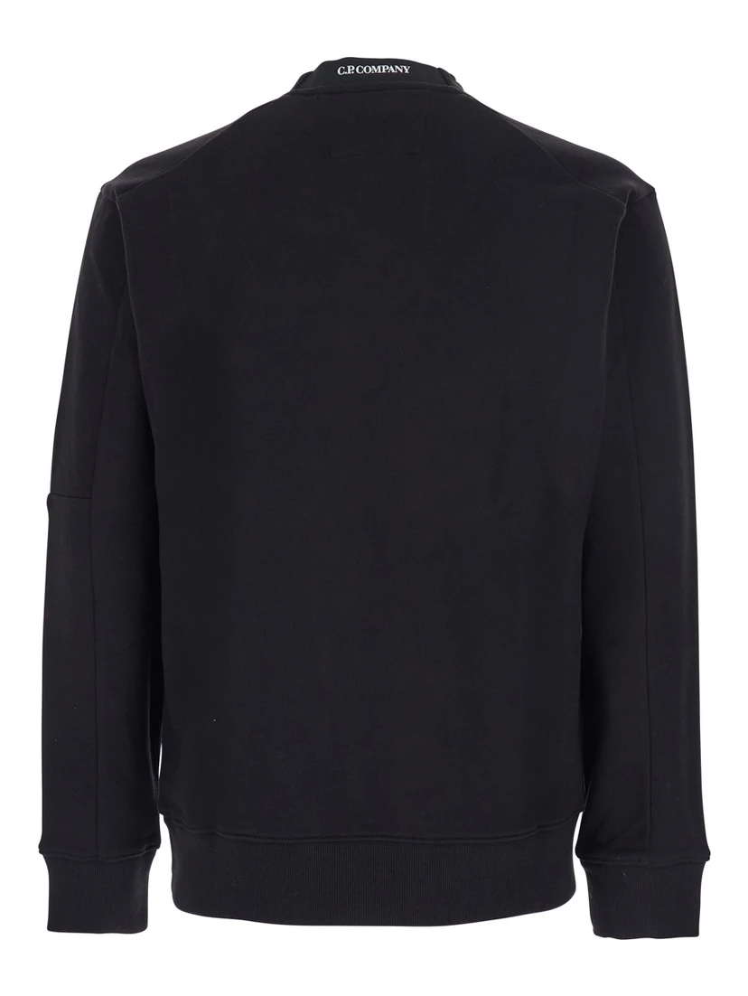 Black Crew Neck Sweater with Logo Patch Applied on the Sleeve in Cotton Man