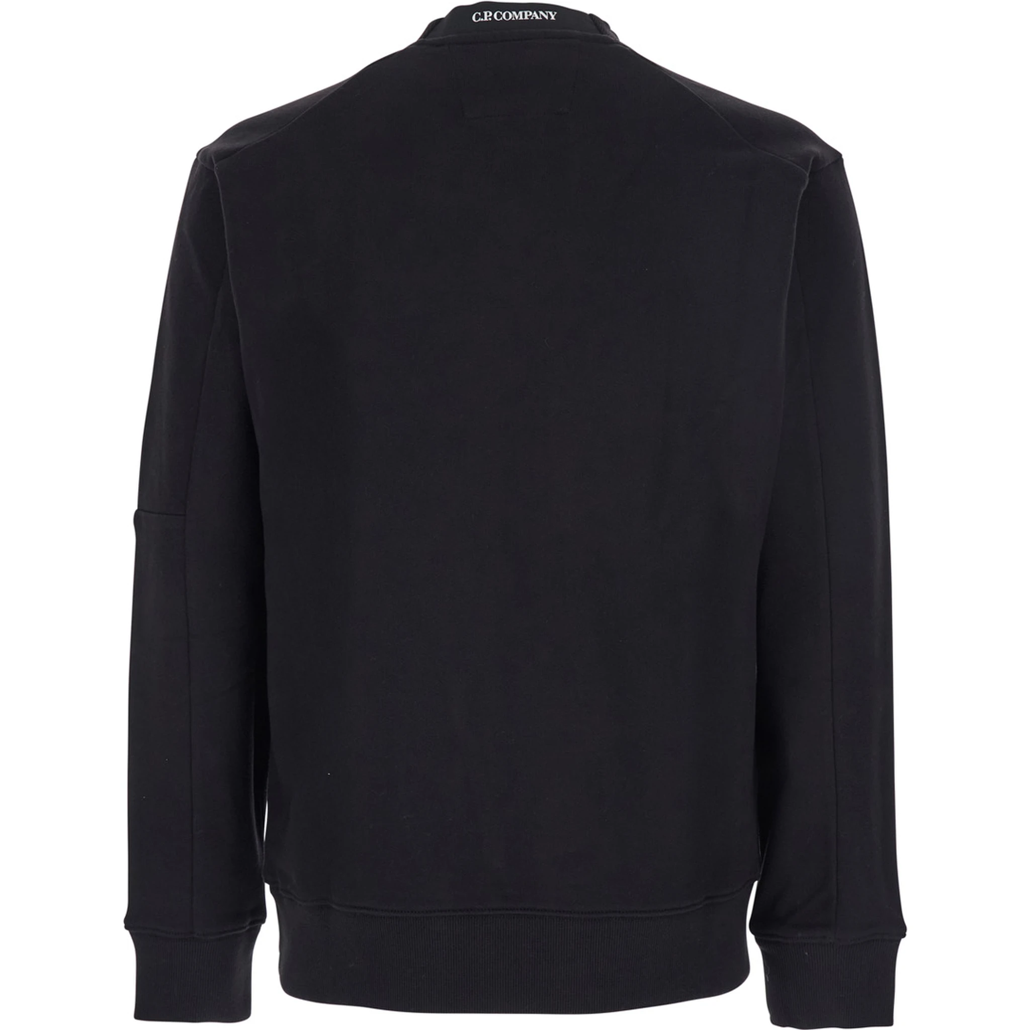 Black Crew Neck Sweater with Logo Patch Applied on the Sleeve in Cotton Man