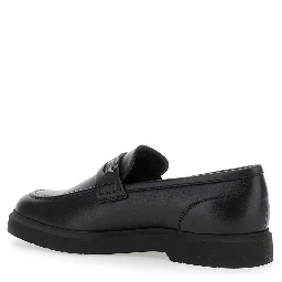 Black Loafers with Monil Detail on the Front in Smooth Leather Woman
