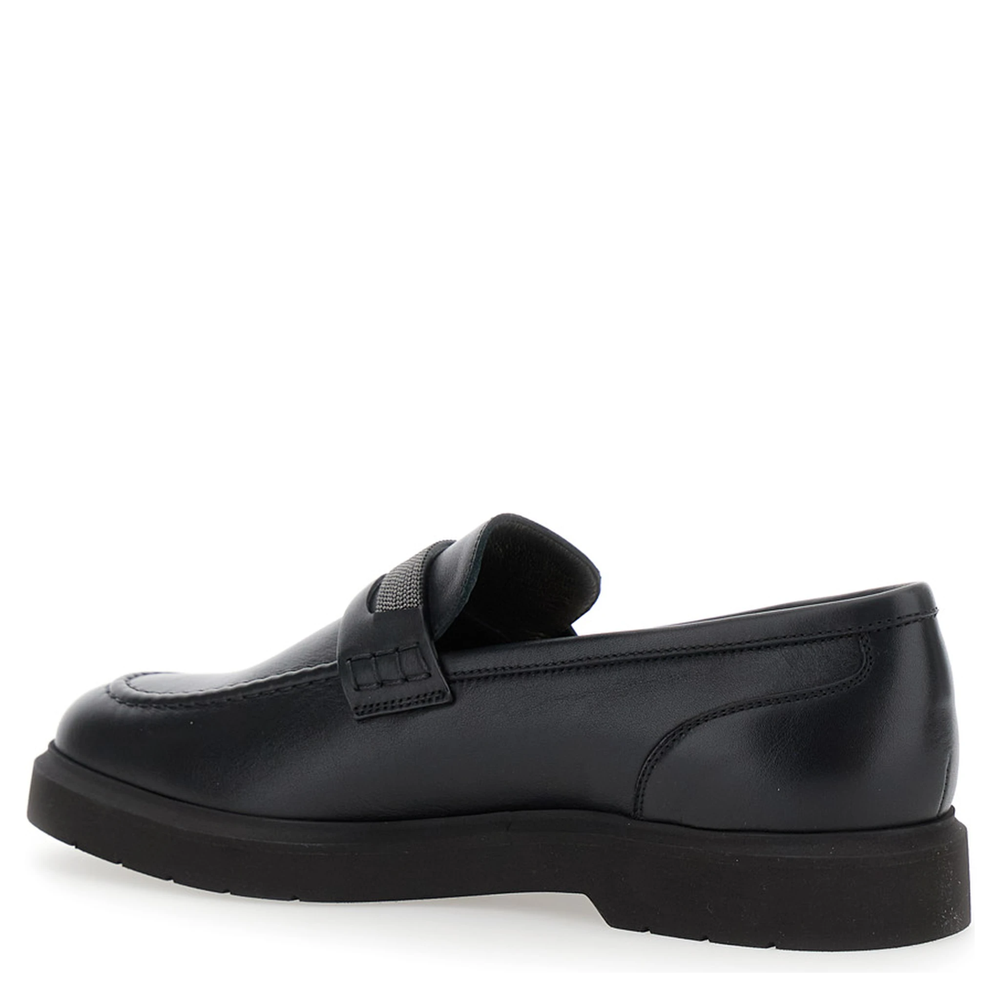 Black Loafers with Monil Detail on the Front in Smooth Leather Woman