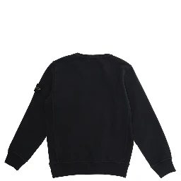 Black Crewneck Sweatshirt with Logo Patch on the Sleeve in Cotton Boy