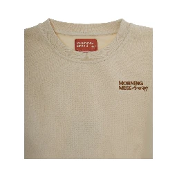 White Mati Crewneck Sweatshirt with Embroidery on the Sleeve and Logo Lettering on the Front in Cotton Girl