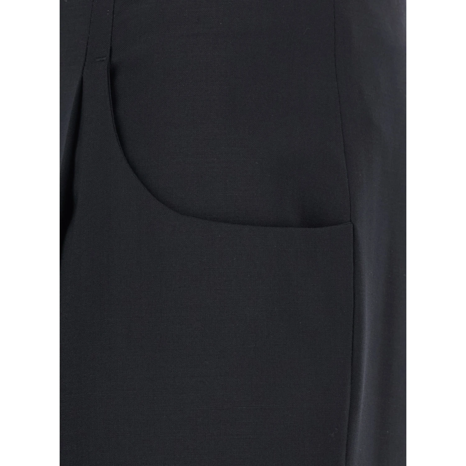 Black Pants with Front Pences and Wide Leg in Wool Woman