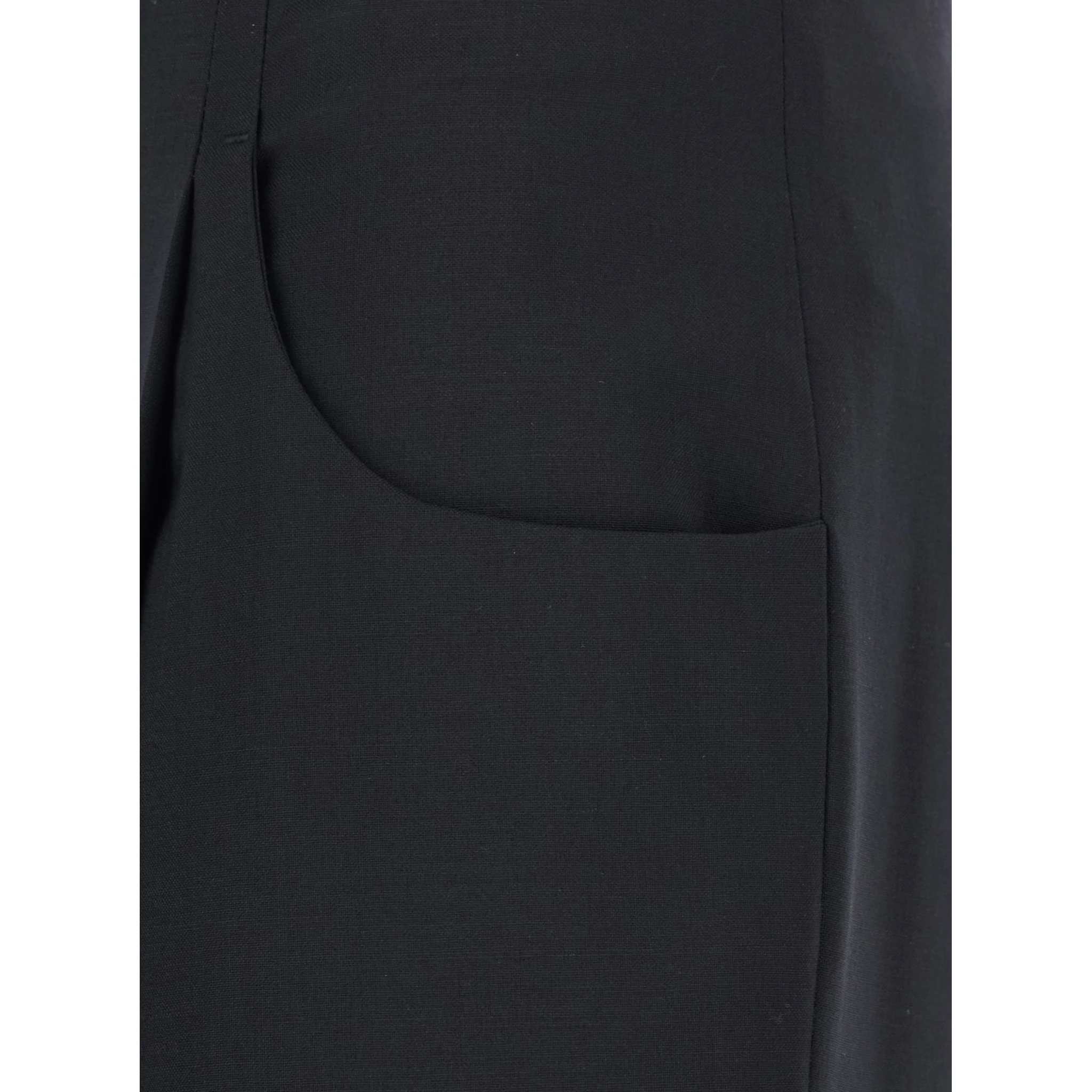Black Pants with Front Pences and Wide Leg in Wool Woman