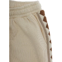 Gio White Pants with Elastic Drawstring Waist and Embroidery on the Side in Cotton Girl