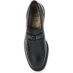 Black Loafers with Monil Detail on the Front in Smooth Leather Woman