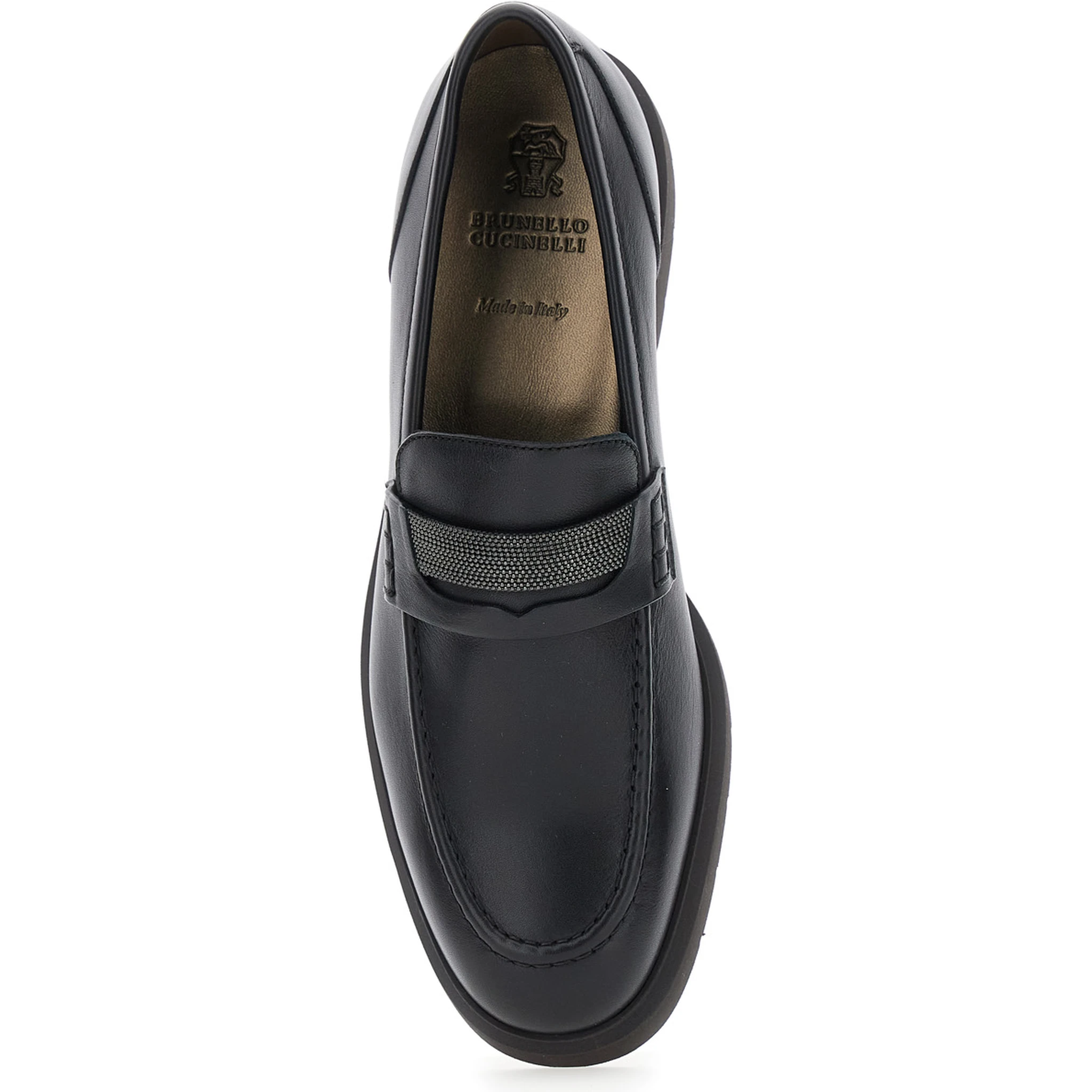 Black Loafers with Monil Detail on the Front in Smooth Leather Woman