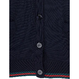 Blue Cardigan with Web Detail on the Edges in Cashmere and Silk Blend Woman
