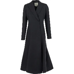 Black Flared Double-Breasted Coat with Peak Revers in Wool Woman
