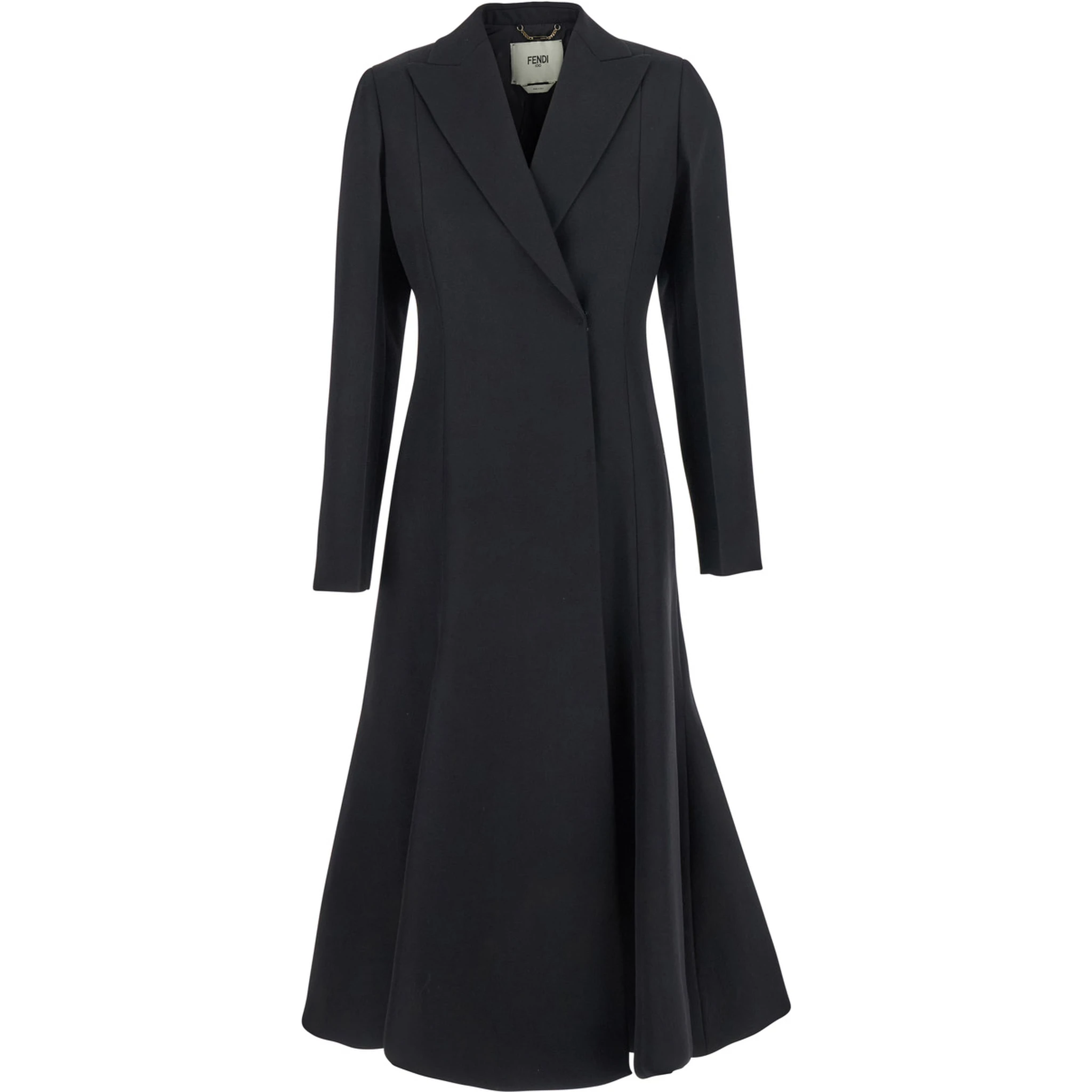 Black Flared Double-Breasted Coat with Peak Revers in Wool Woman