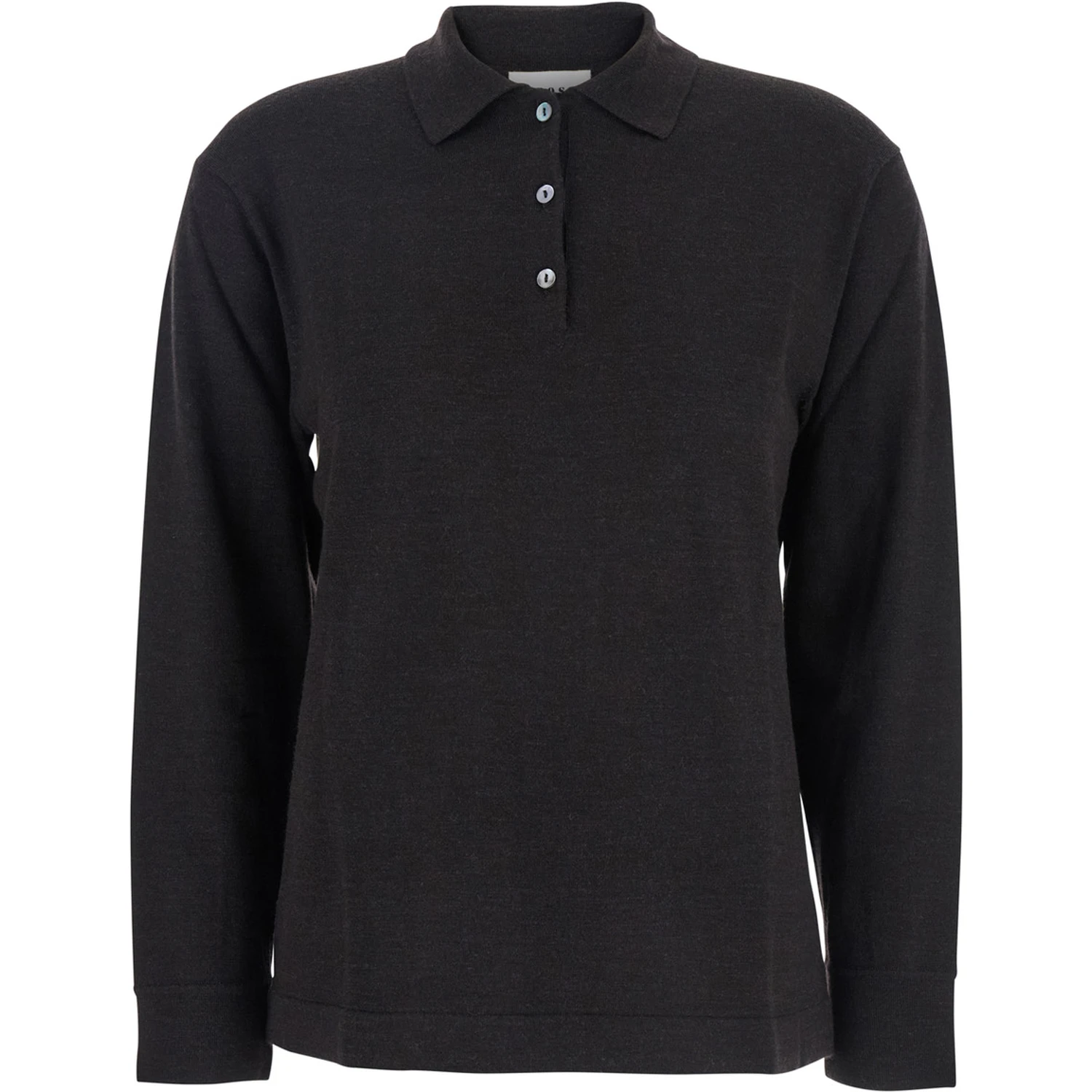Brown Polo Shirt with Classic Collar and Long Sleeves in Wool Woman