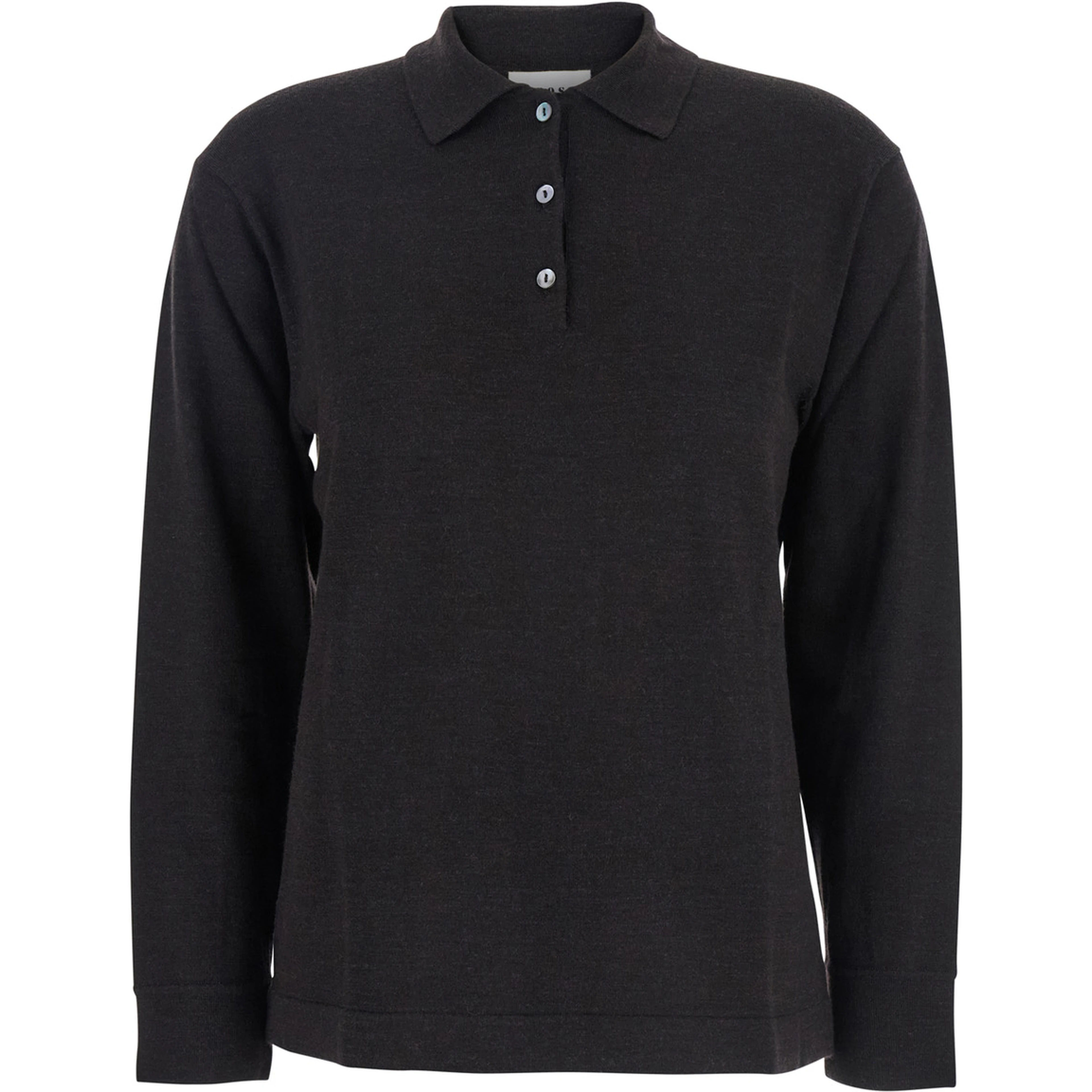 Brown Polo Shirt with Classic Collar and Long Sleeves in Wool Woman