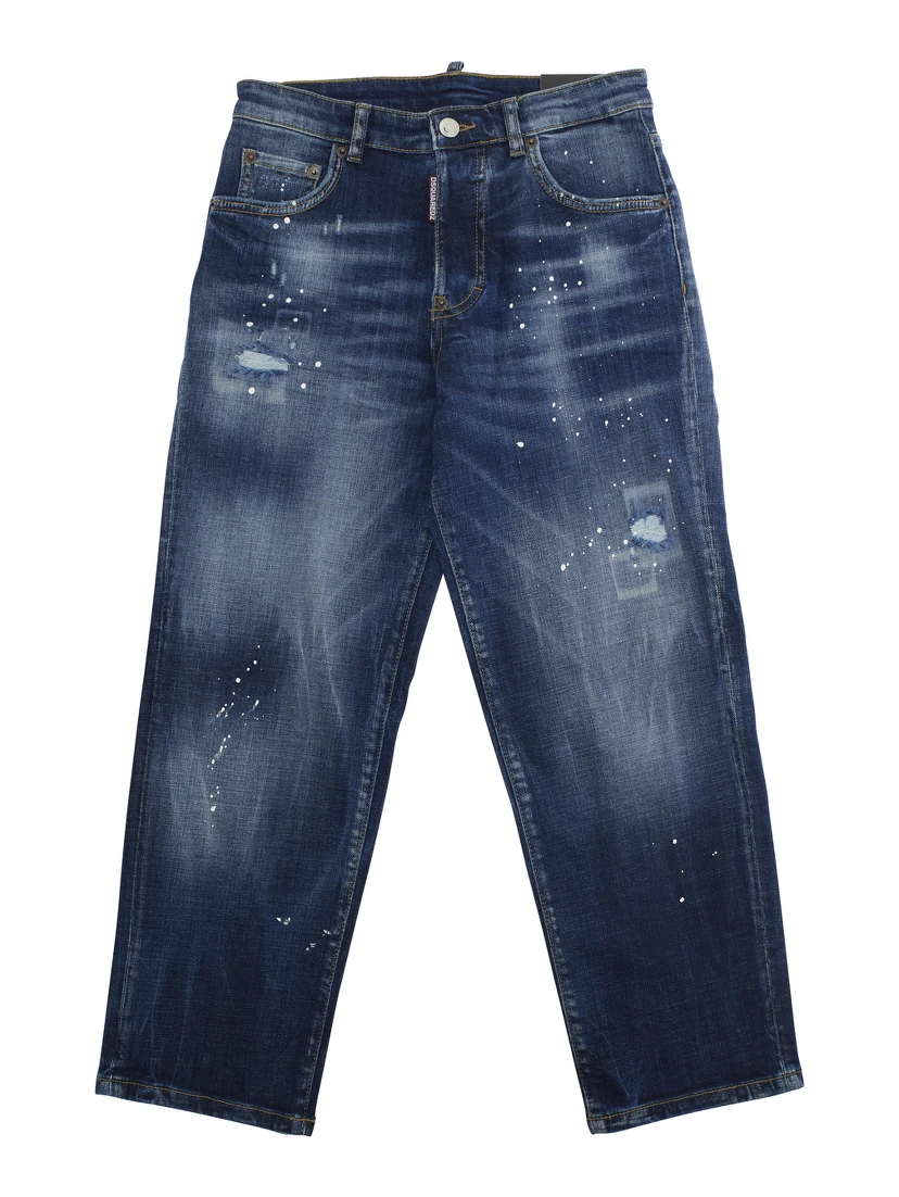 Boss 10 Blue Jeans with Logo Patch on the Rear and Ripped Details in Denim Boy