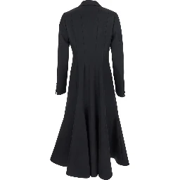 Black Flared Double-Breasted Coat with Peak Revers in Wool Woman