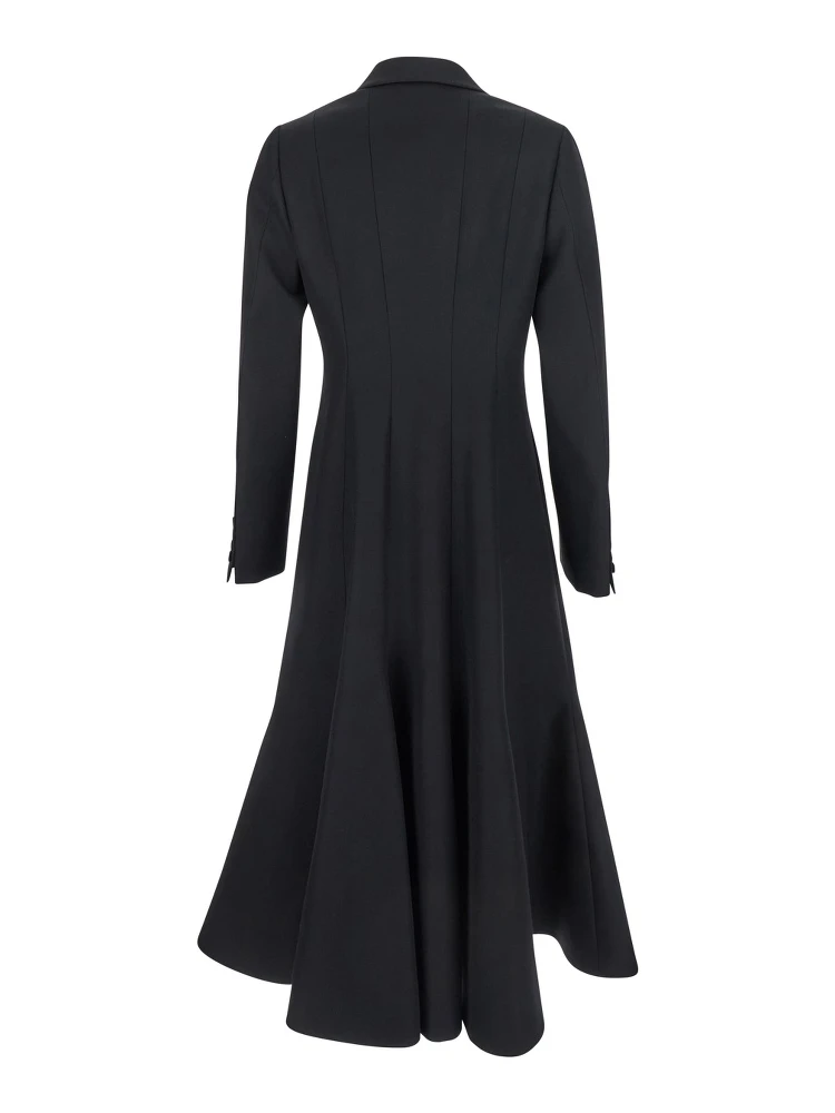 Black Flared Double-Breasted Coat with Peak Revers in Wool Woman alternative
