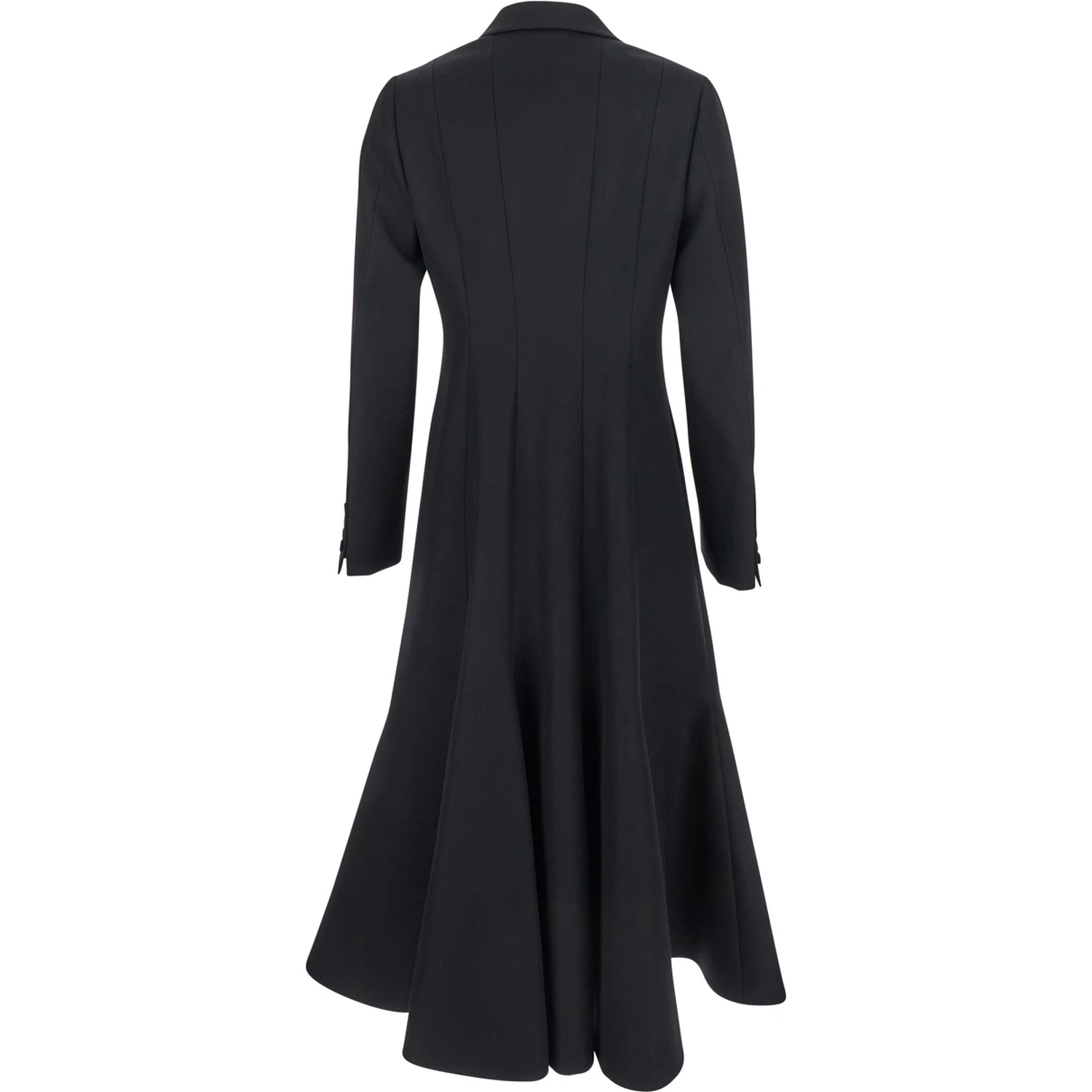 Black Flared Double-Breasted Coat with Peak Revers in Wool Woman