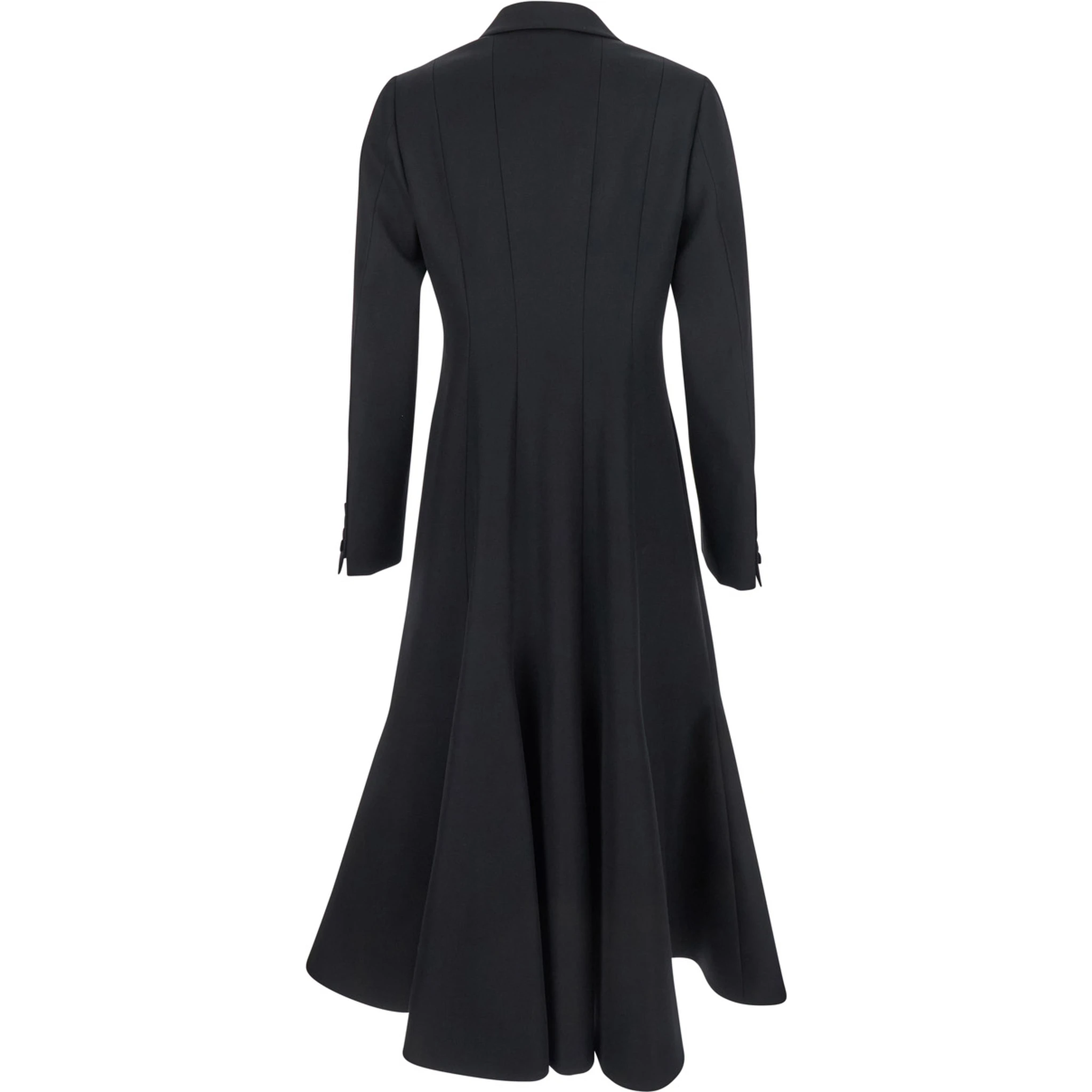 Black Flared Double-Breasted Coat with Peak Revers in Wool Woman